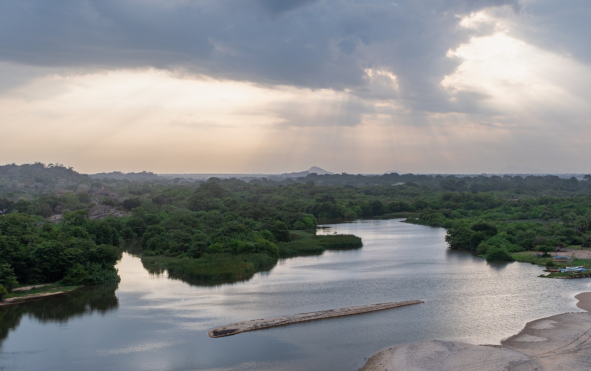 Evening view over the Heda Oya river mouth near Arugam Bay from Elephant Rock