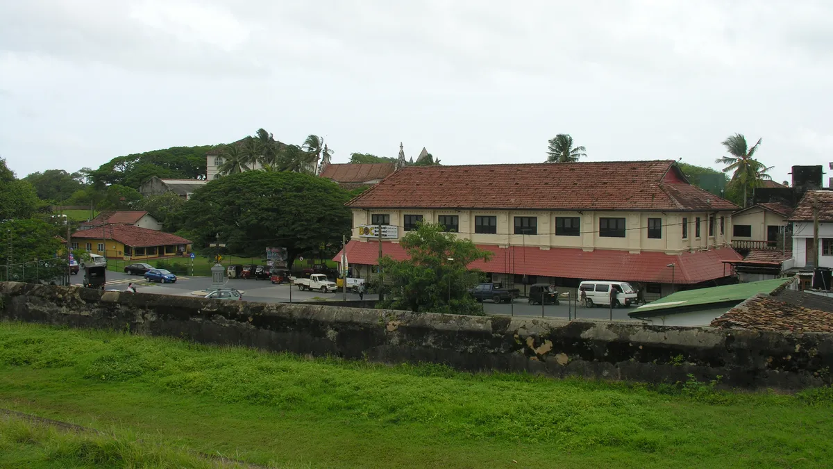 Ancient ramparts of Galle Fort with the ocean stretching beyond