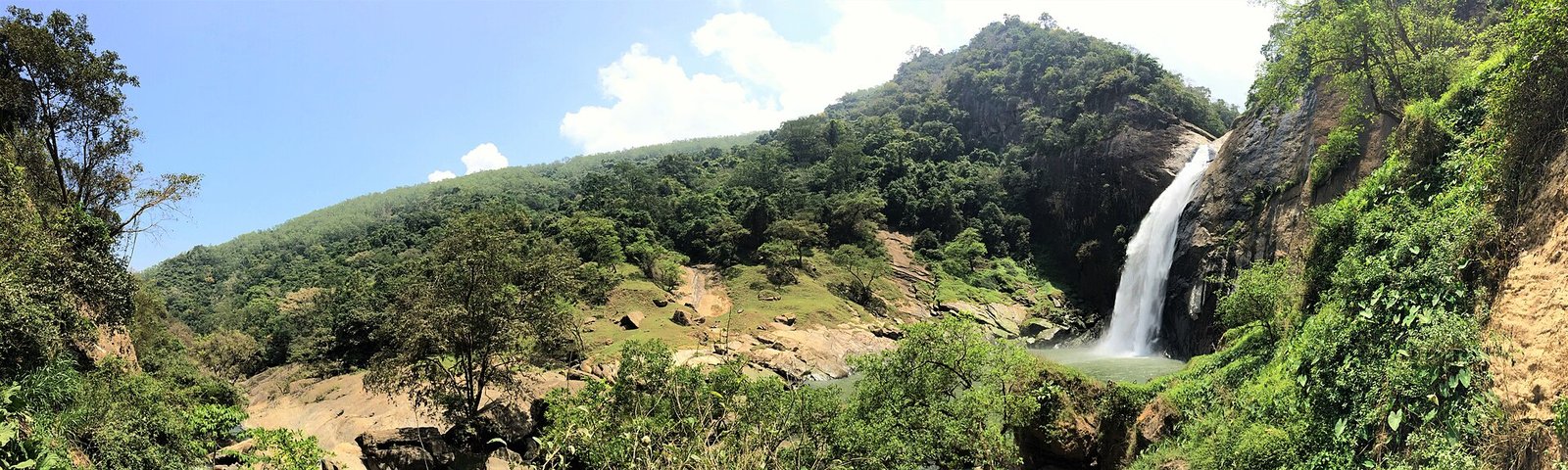 Dunhinda Falls near Badulla, Sri Lanka, seen at full flow from the trail in the gorge