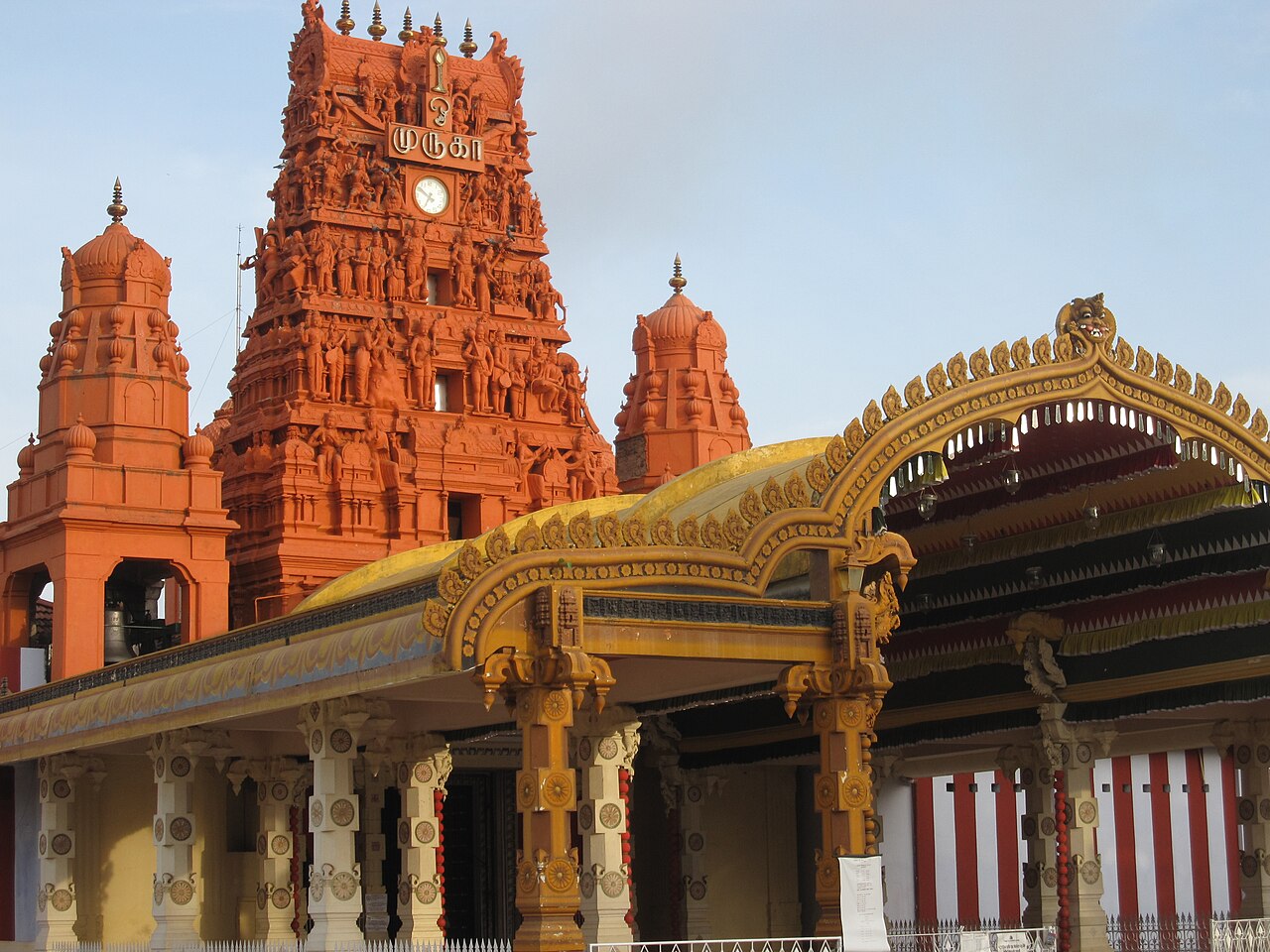 The gilded gopuram of Nallur Kandaswamy Kovil in Jaffna, the first-morning sight within walking distance of the old town rooms
