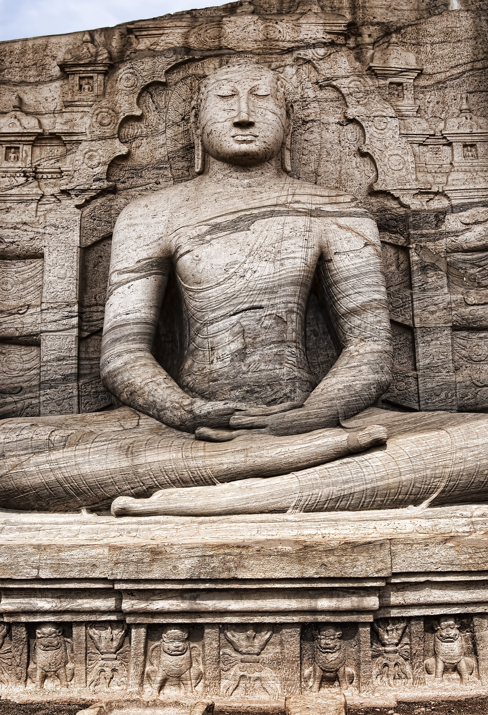 The Gal Vihara rock temple at Polonnaruwa, where four Buddha statues are carved into a single granite face