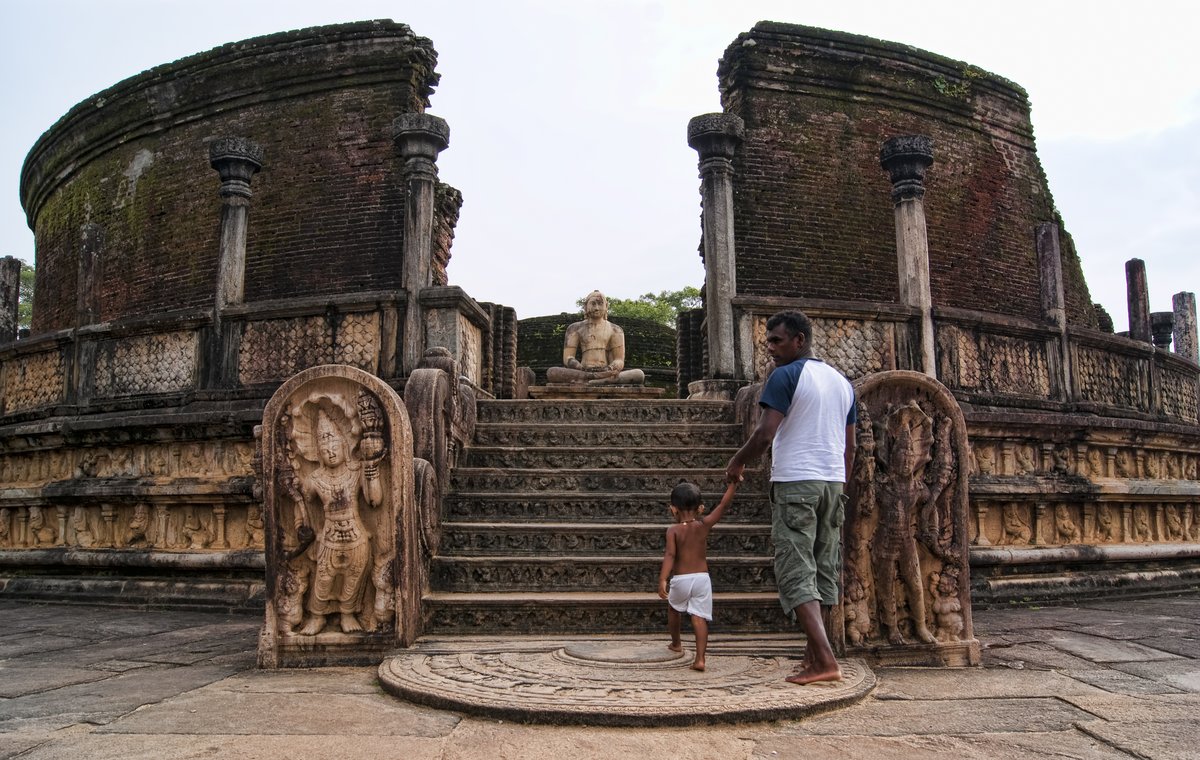 The circular vatadage at Polonnaruwa, the best-preserved ancient city in Sri Lanka